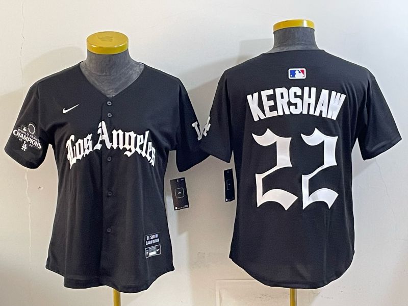Women Los Angeles Dodgers #22 Kershaw Black 5th Jointly Name 2026 Nike MLB Jersey style 07->women mlb jersey->Women Jersey